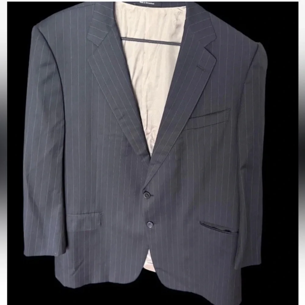 Ermenegildo Zegna Su Misura Wool Jacket Size 58C Black Pinstripe Switzerland